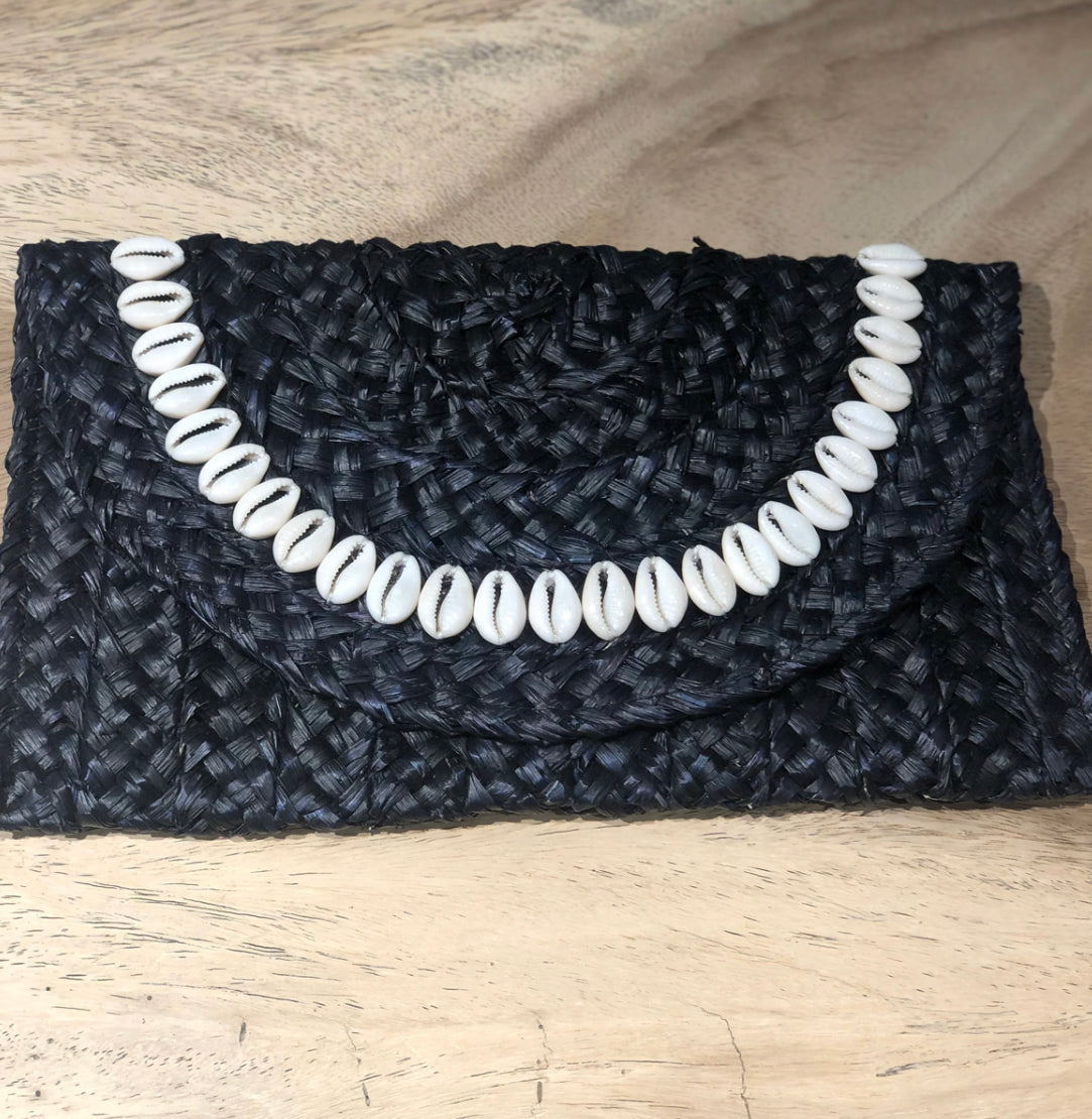 Large Black Clutch in Shell Just Peachy Dubai