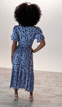 Load image into Gallery viewer, Luna Midi Tie Front Dress in Blue Leopard