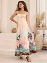 Load image into Gallery viewer, Pink Blue Tropical Print Maxi Dress