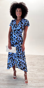 Cleo Maxi Dress in Blue Leopard