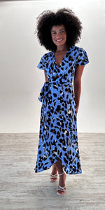 Cleo Maxi Dress in Blue Leopard