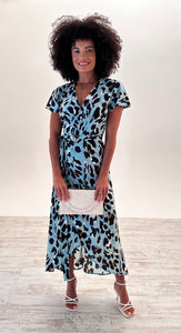 Cleo Maxi Dress in Sage Leopard Print