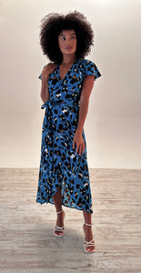 Cleo Maxi Dress in Teal Leopard
