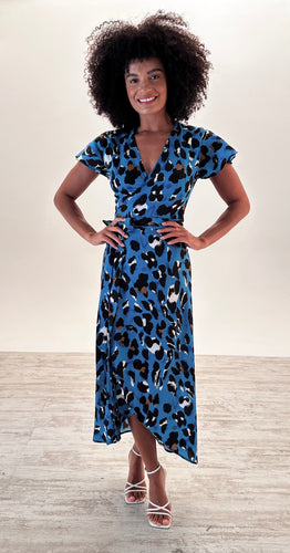 Cleo Maxi Dress in Teal Leopard