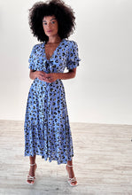 Load image into Gallery viewer, Luna Midi Tie Front Dress in Blue Leopard