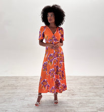 Load image into Gallery viewer, Orchid Buttoned Midi Dress in Coral