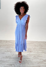 Load image into Gallery viewer, Darcie Sky Blue Polka Midi dress