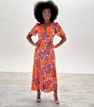 Load image into Gallery viewer, Orchid Buttoned Midi Dress in Coral