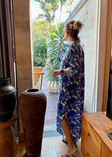 Load image into Gallery viewer, Amalfi Cotton Shirt Dress Maxi Blue Feathers