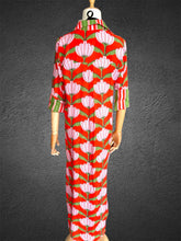 Load image into Gallery viewer, Amalfi Cotton Shirt Dress Maxi Red Green Lotus