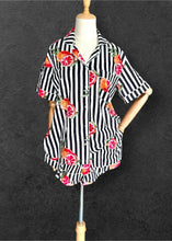 Load image into Gallery viewer, Black And White Stripy Orange Cotton Block Print Pyjama Short Set