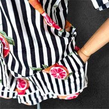 Load image into Gallery viewer, Black And White Stripy Orange Cotton Block Print Pyjama Short Set