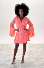 Load image into Gallery viewer, Bella Wrap Dress in Neon Coral Leaf