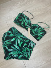 Load image into Gallery viewer, HALO High Waisted Bandeau Bikini Set In Watercolour Green Leaf