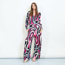 Load image into Gallery viewer, Psychedelic Fuchsia Swirl Print Wide-leg Trousers