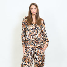 Load image into Gallery viewer, Retro Brown Swirl Print Button-down Blouse