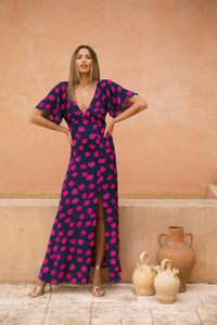 Ivorie Dress in Navy with Pink Daisy