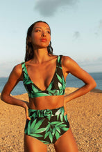 Load image into Gallery viewer, HALO High Waisted Bikini Set In Watercolour Green Leaf