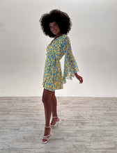 Load image into Gallery viewer, Bella Bright Yellow and Turquoise Wrap Dress