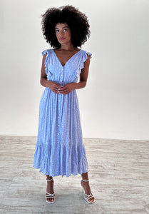 Darcie Sky Blue Polka Midi dress