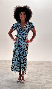 Cleo Maxi Dress in Sage Leopard Print