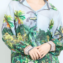 Load image into Gallery viewer, Floral jungle button-front boho blouse in Black
