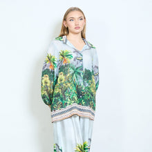 Load image into Gallery viewer, Floral jungle button-front boho blouse in Black