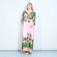 Load image into Gallery viewer, Floral Tropical Print Silky Maxi Shirt Dress in Pink