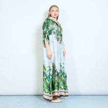 Load image into Gallery viewer, Floral Tropical Print Silky Maxi Shirt Dress in Black