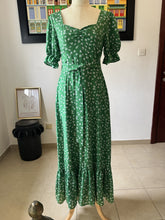 Load image into Gallery viewer, Green and White Floral Maxi Dress with Self Tie Belt