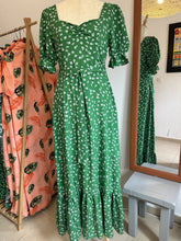 Load image into Gallery viewer, Green and White Floral Maxi Dress with Self Tie Belt