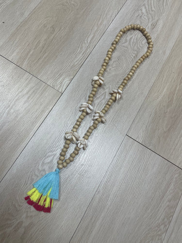 Wood & Shell Necklace in Multi Tassel