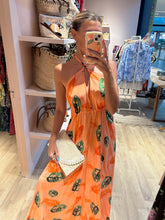 Load image into Gallery viewer, Bex Maxi Dress in Coral with Green Leaf