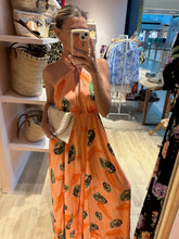 Load image into Gallery viewer, Bex Maxi Dress in Coral with Green Leaf