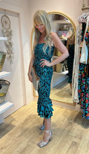 Load image into Gallery viewer, Luiza Sheering Dress in Green Leopard