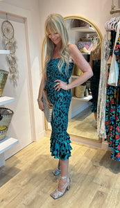 Luiza Sheering Dress in Green Leopard