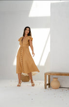 Load image into Gallery viewer, Nassau Button Down Midi Dress in Camel (sun damaged)