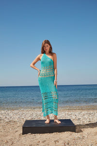 Giselle One Shoulder Cover Up Dress in Turquoise