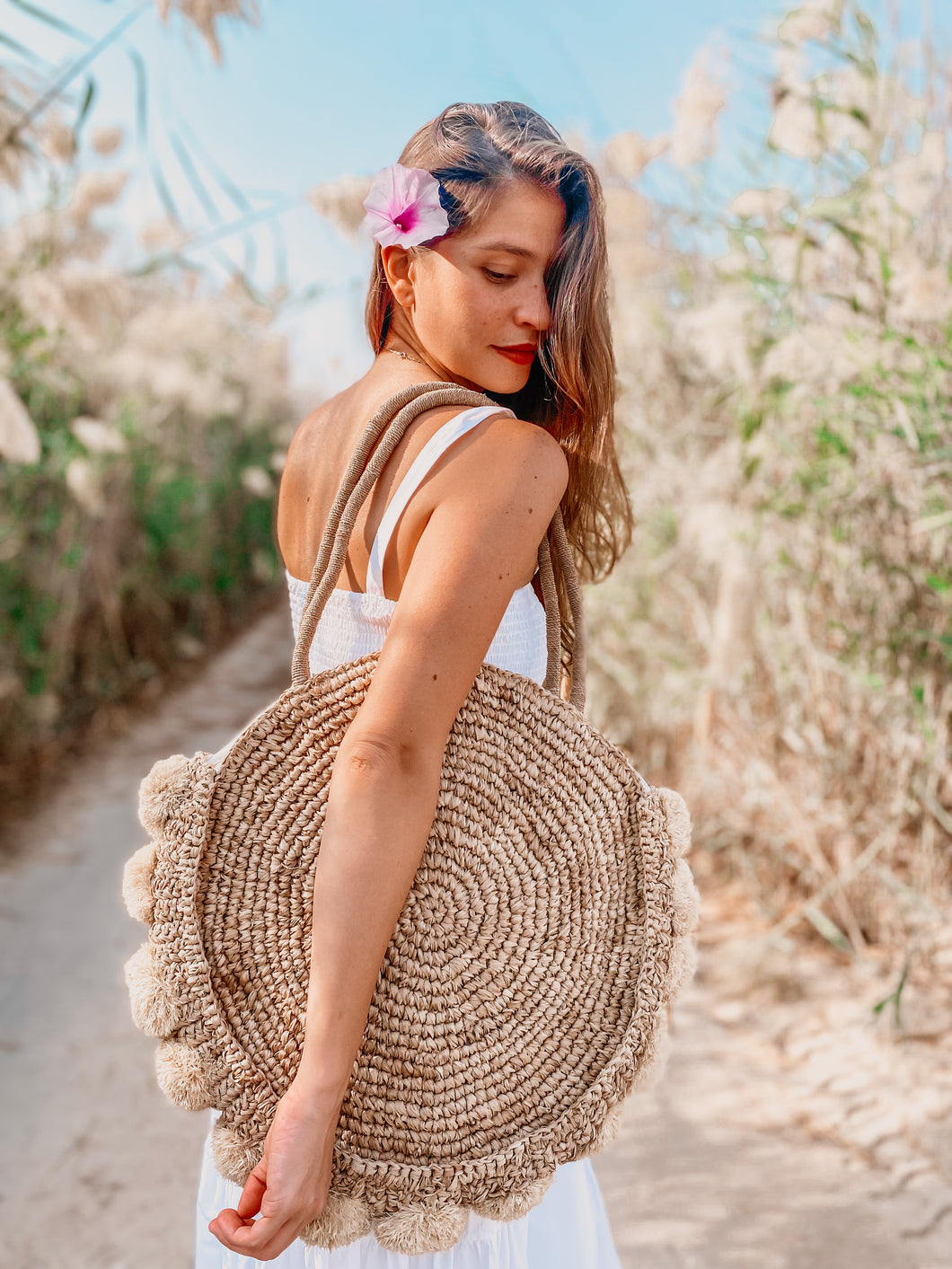 Sandy Shores Round Pom Pom Bag