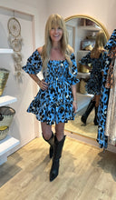 Load image into Gallery viewer, Bryony Mini Dress in Blue Leopard