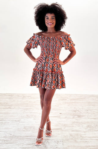 Bryony Dress in Orange Snake
