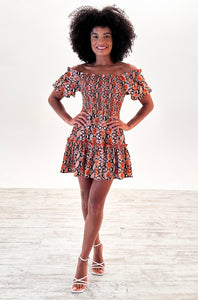 Bryrony Mini Dress in Orange Snake