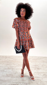 Bryony Mini Dress in Orange Snake