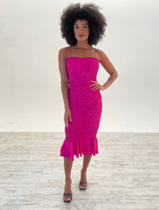 Luiza Sheering Dress in Magenta