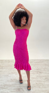 Luiza Sheering Dress in Magenta