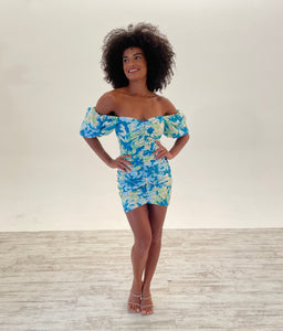 Ashlyn Mini Dress in Teal Floral