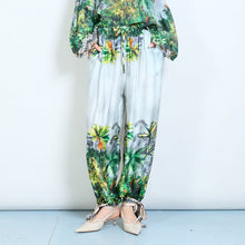 Load image into Gallery viewer, Floral tropical drawstring boho trousers in Black