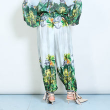 Load image into Gallery viewer, Floral tropical drawstring boho trousers in Black