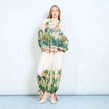 Load image into Gallery viewer, Floral tropical drawstring boho trousers in Camel