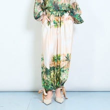 Load image into Gallery viewer, Floral tropical drawstring boho trousers in Camel